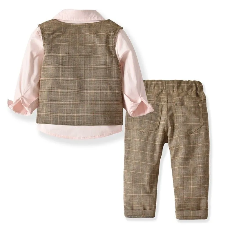 4-Piece Boy Bow Tie Brown Gentleman Suit (3 Colors)