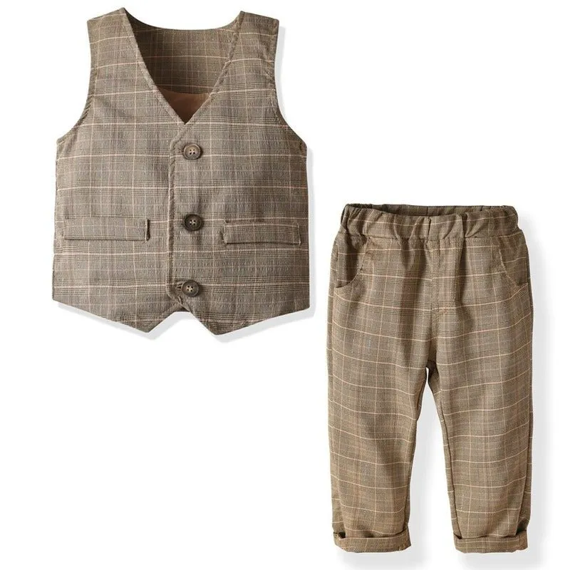 4-Piece Boy Bow Tie Brown Gentleman Suit (3 Colors)