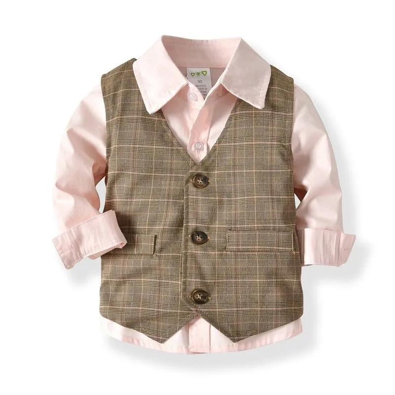 4-Piece Boy Bow Tie Brown Gentleman Suit (3 Colors)