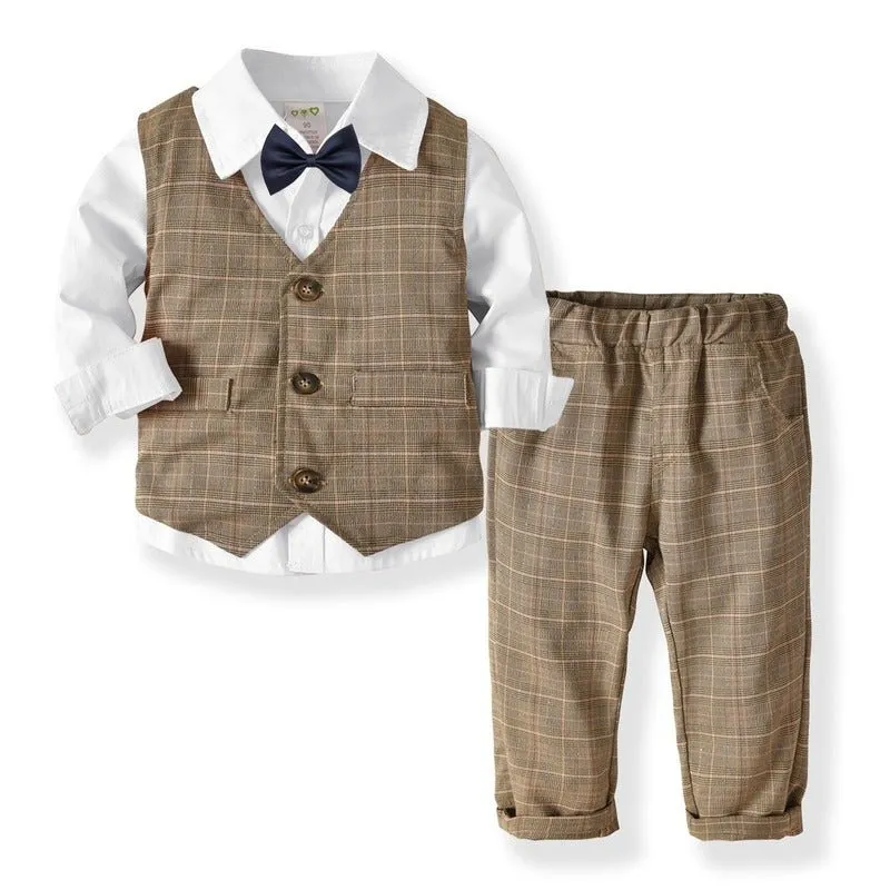 4-Piece Boy Bow Tie Brown Gentleman Suit (3 Colors)