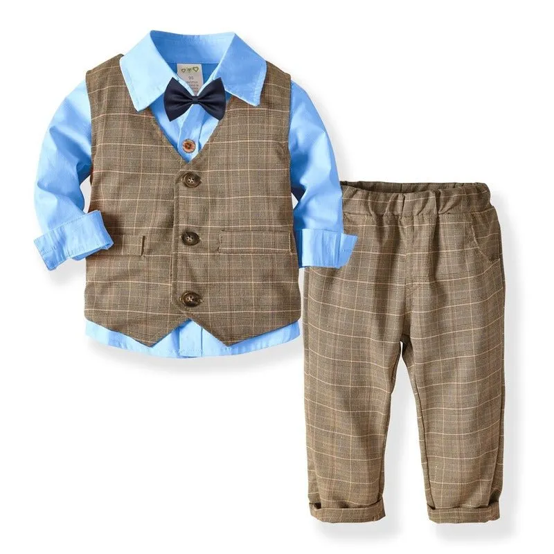 4-Piece Boy Bow Tie Brown Gentleman Suit (3 Colors)