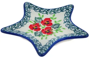 4" Tea Bag or Lemon Plate - Delicate Red Flowers