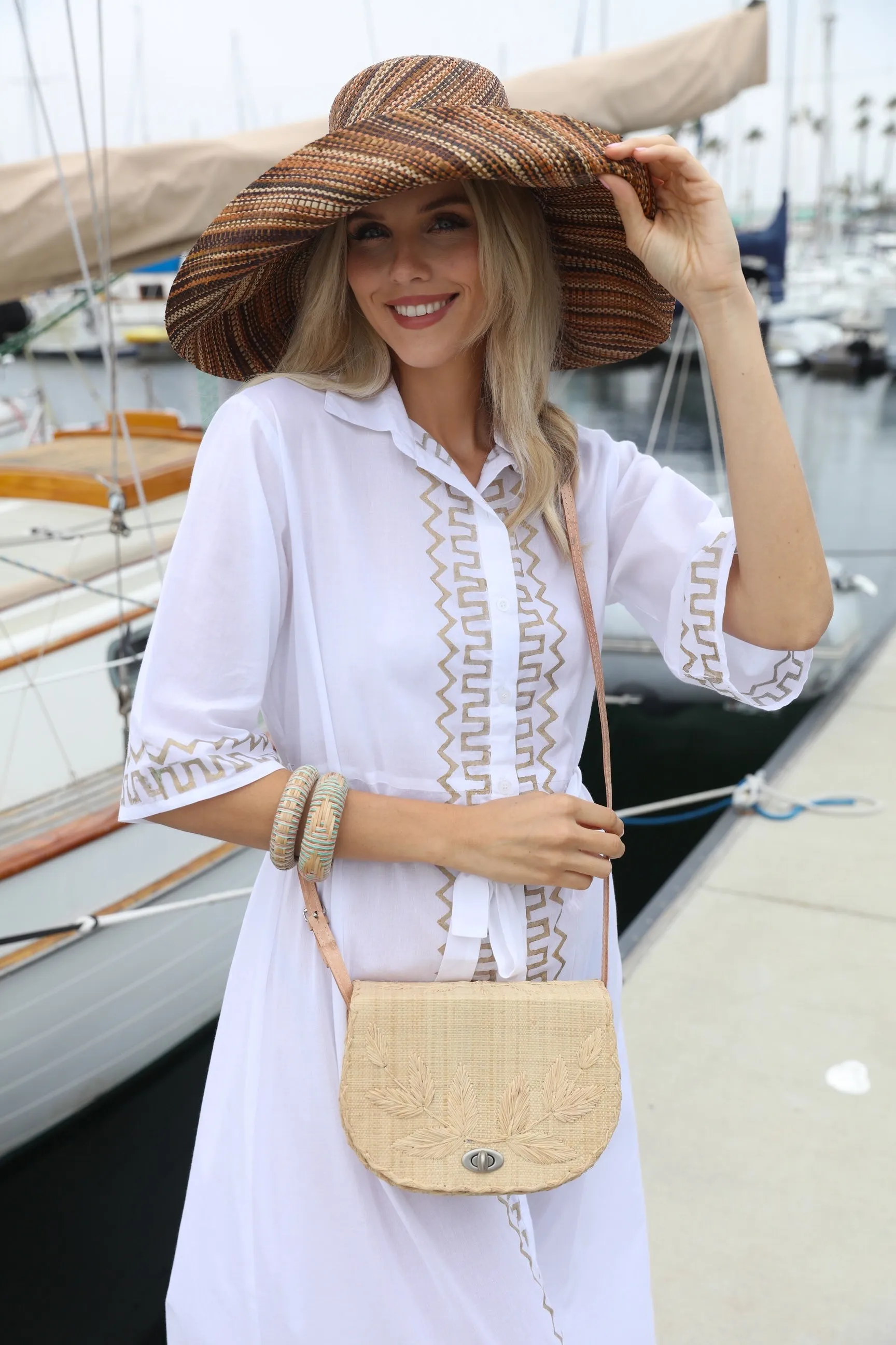 70's Embroidered Vines Straws Crossbody Bag
