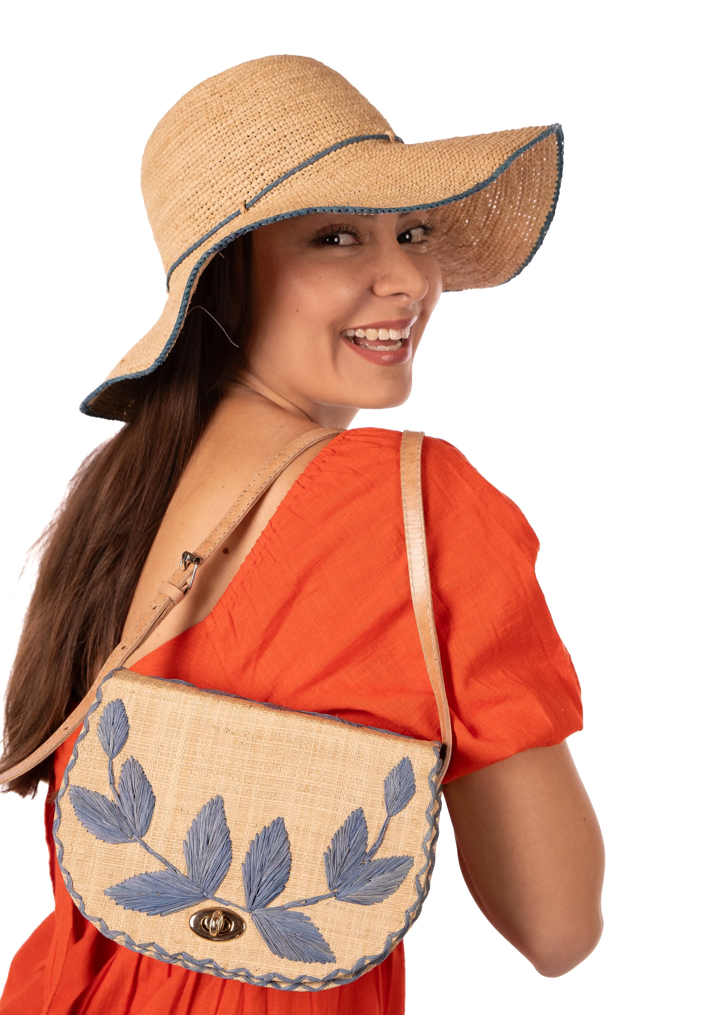 70's Embroidered Vines Straws Crossbody Bag