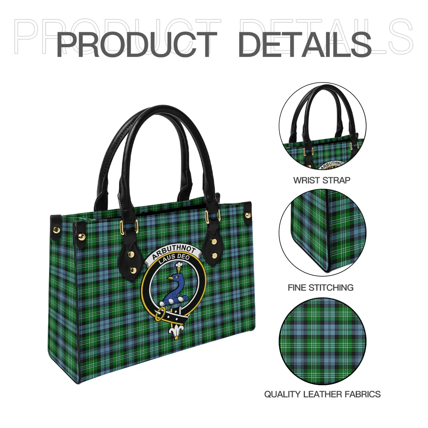 Arbuthnot Ancient Tartan Leather Bag with Family Crest