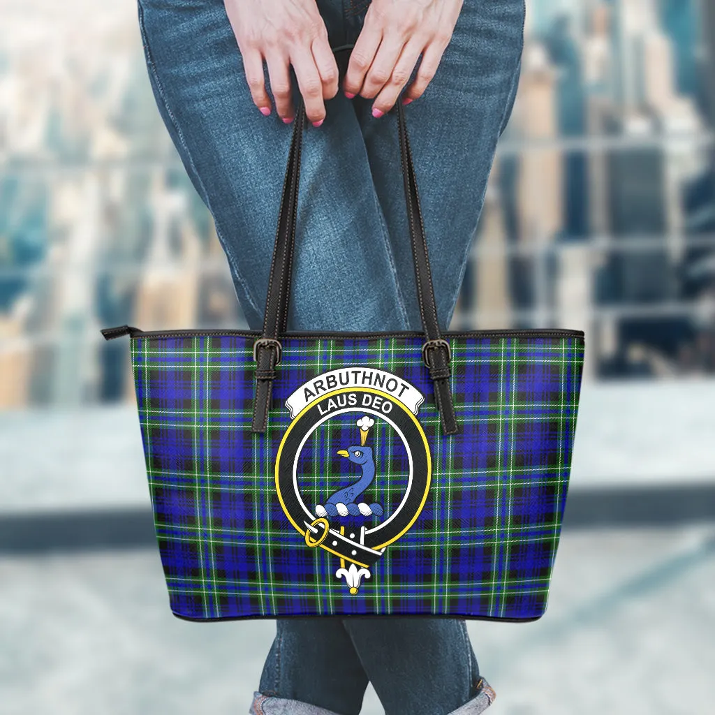 Arbuthnot Modern Tartan Leather Tote Bag with Family Crest