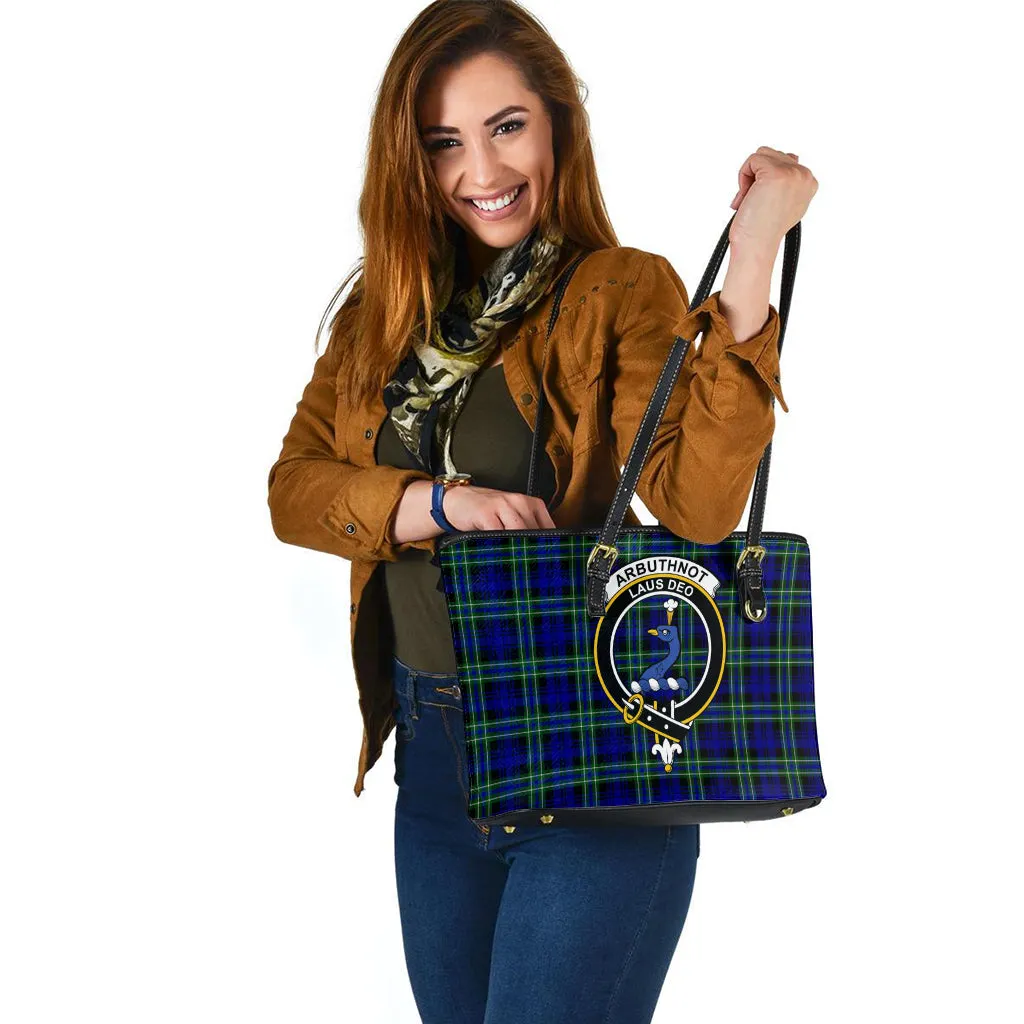 Arbuthnot Modern Tartan Leather Tote Bag with Family Crest