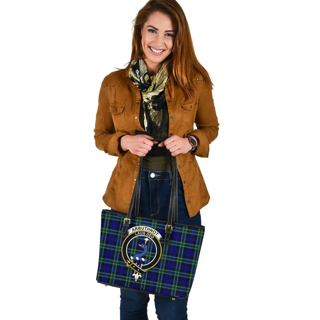 Arbuthnot Modern Tartan Leather Tote Bag with Family Crest