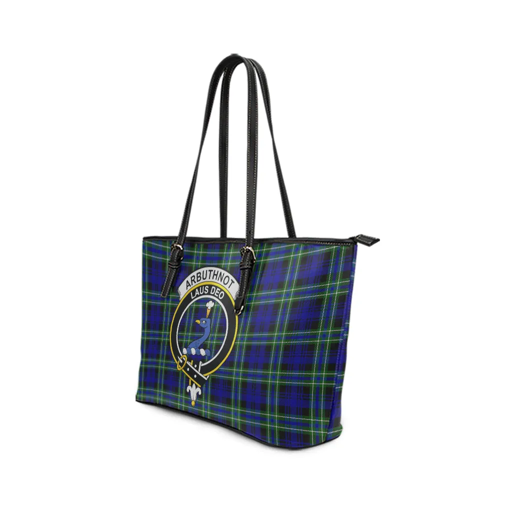 Arbuthnot Modern Tartan Leather Tote Bag with Family Crest