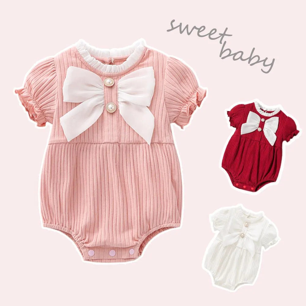 Baby Girl Adorable Bow Short/Long Sleeve Onesie (3 Colors)