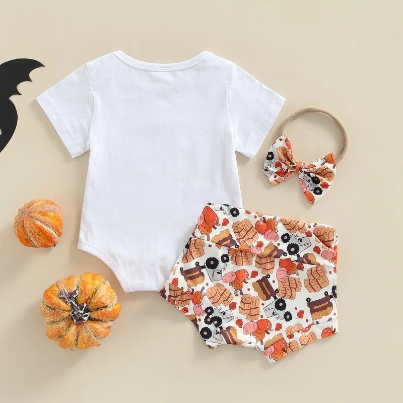 Baby Girl Festive Autumn Onesie and Shorts with Headband Set