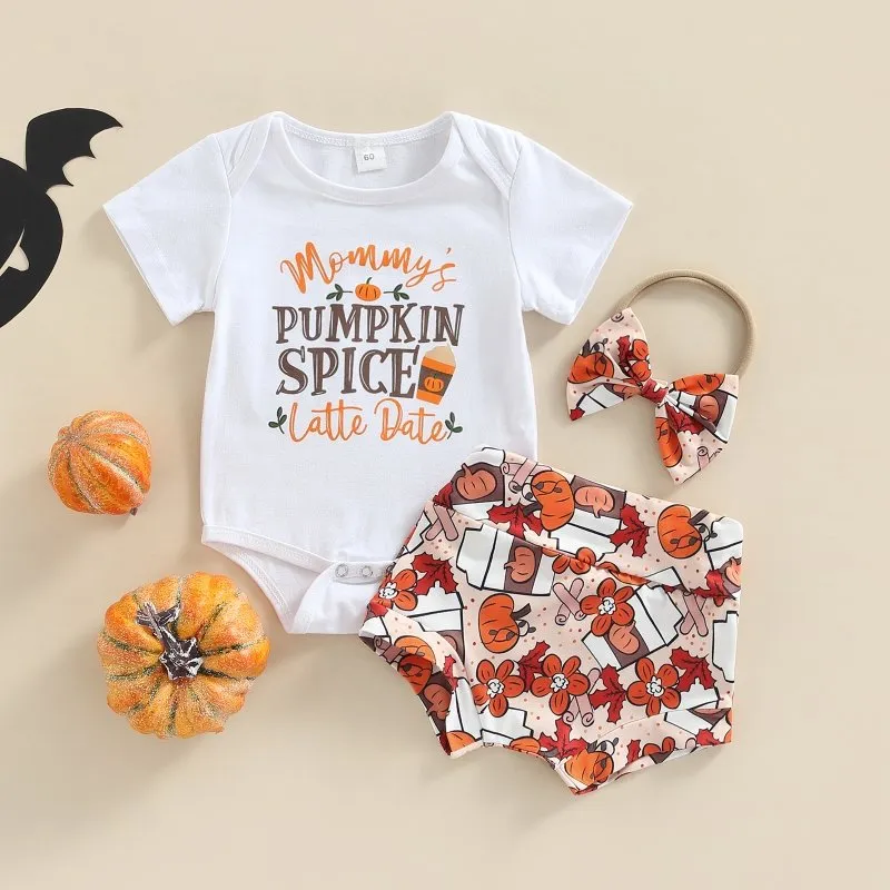 Baby Girl Festive Autumn Onesie and Shorts with Headband Set