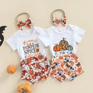 Baby Girl Festive Autumn Onesie and Shorts with Headband Set
