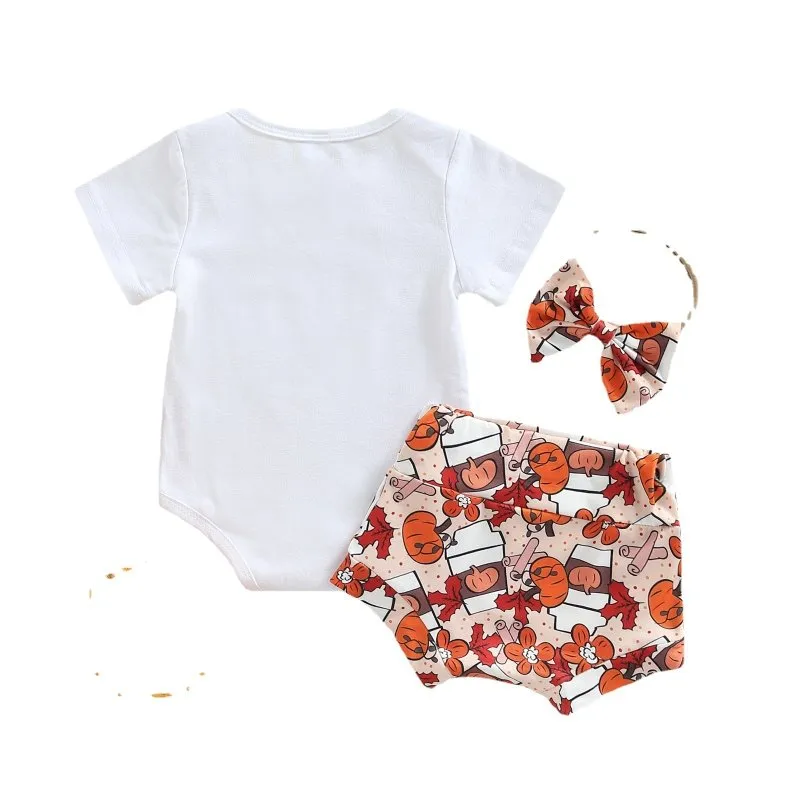 Baby Girl Festive Autumn Onesie and Shorts with Headband Set