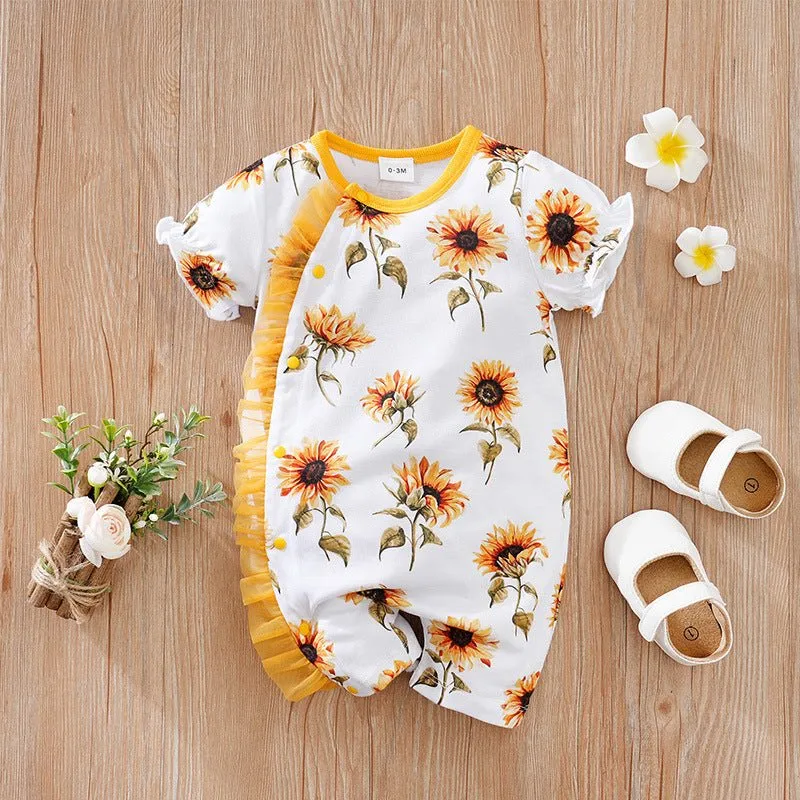 Baby Girl Ruffled Florals Short Sleeve Jumpsuit (4 Designs)