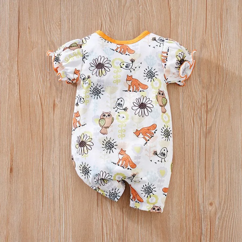 Baby Girl Ruffled Florals Short Sleeve Jumpsuit (4 Designs)