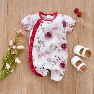 Baby Girl Ruffled Florals Short Sleeve Jumpsuit (4 Designs)