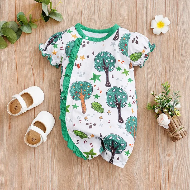 Baby Girl Ruffled Florals Short Sleeve Jumpsuit (4 Designs)