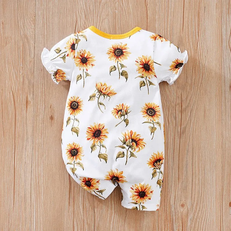 Baby Girl Ruffled Florals Short Sleeve Jumpsuit (4 Designs)