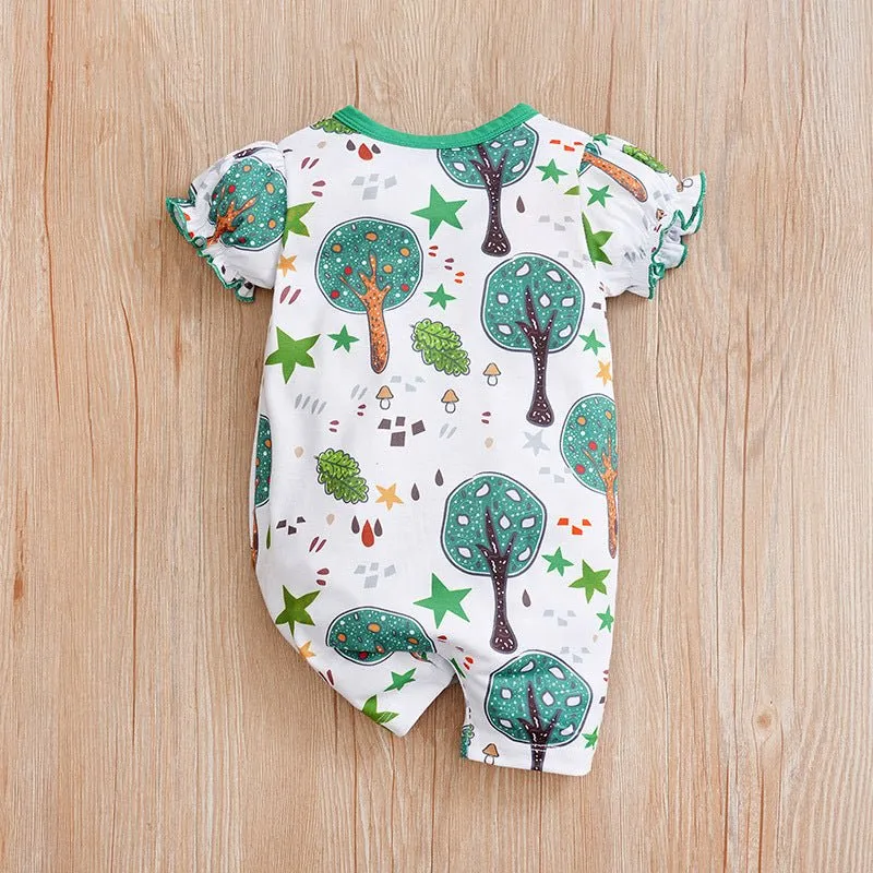 Baby Girl Ruffled Florals Short Sleeve Jumpsuit (4 Designs)