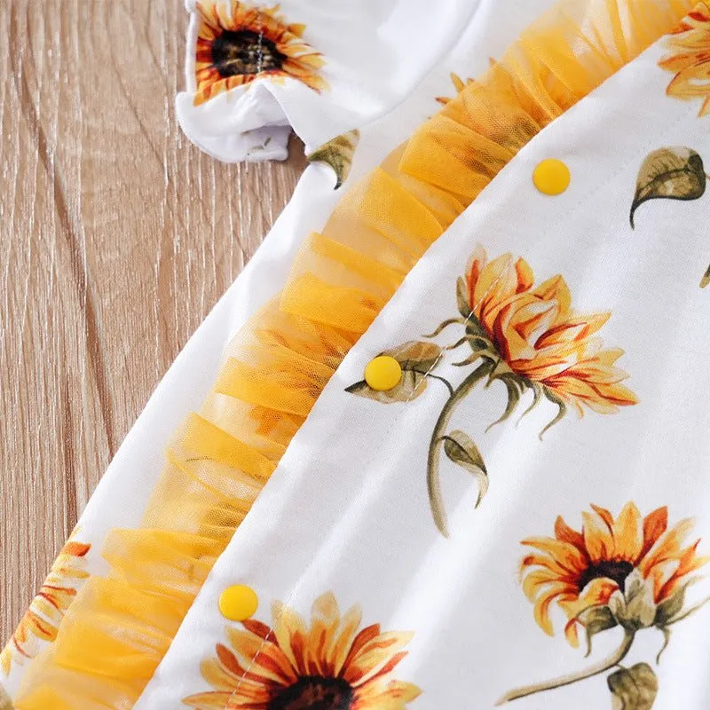 Baby Girl Ruffled Florals Short Sleeve Jumpsuit (4 Designs)