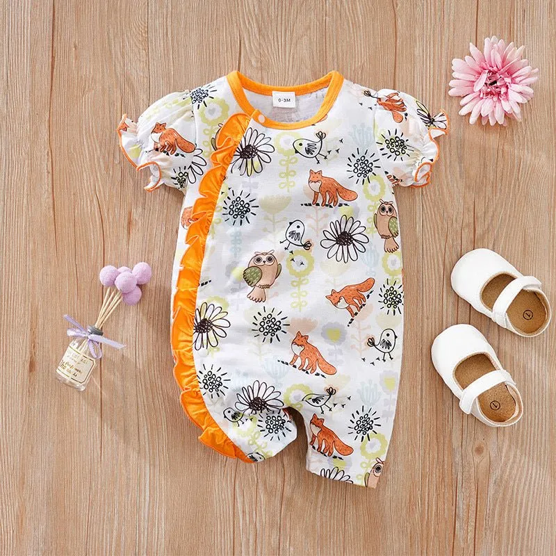 Baby Girl Ruffled Florals Short Sleeve Jumpsuit (4 Designs)