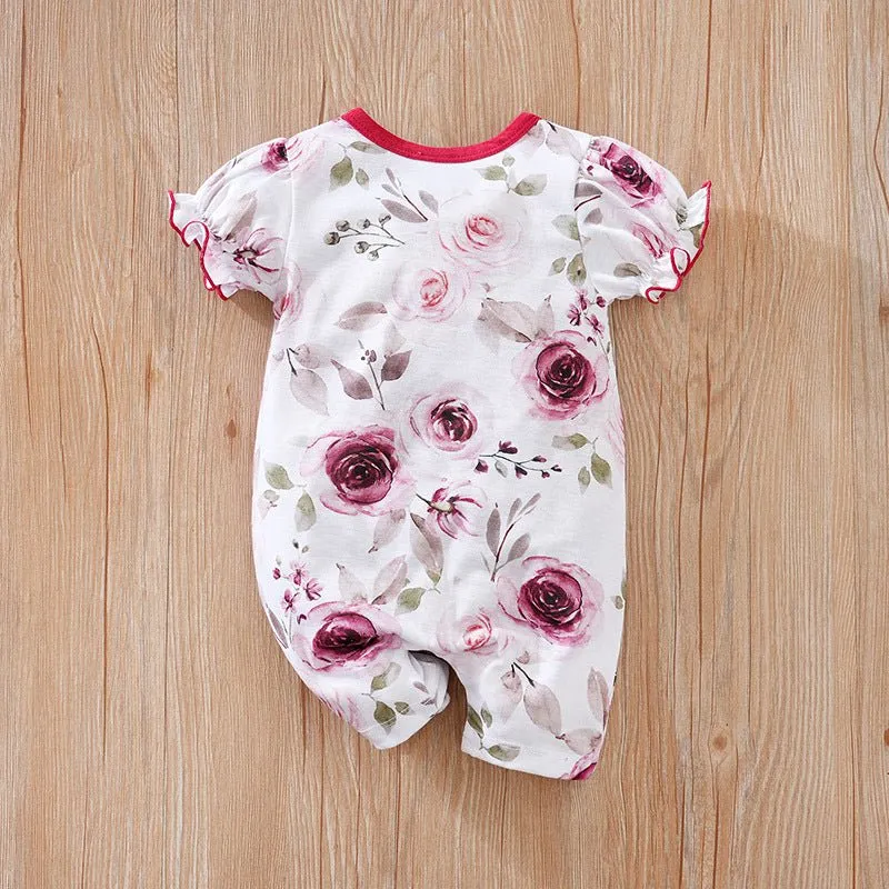 Baby Girl Ruffled Florals Short Sleeve Jumpsuit (4 Designs)