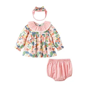 Baby/Toddler Girl Colorful Floral Prints Top and Shorts Set   Headband