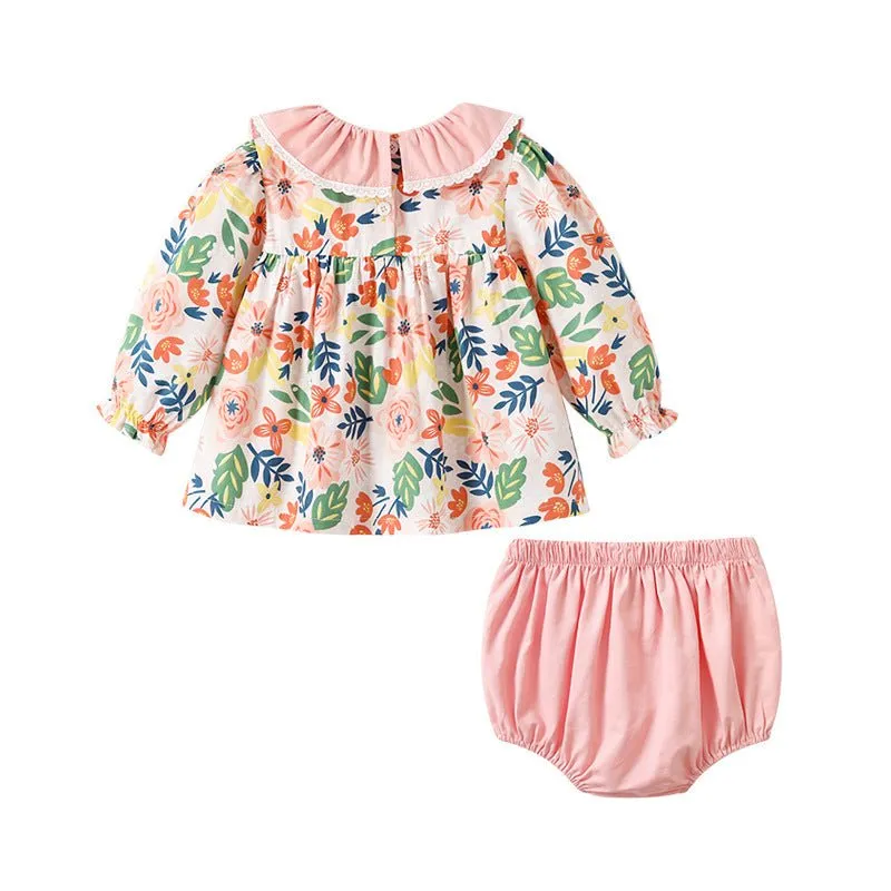 Baby/Toddler Girl Colorful Floral Prints Top and Shorts Set   Headband