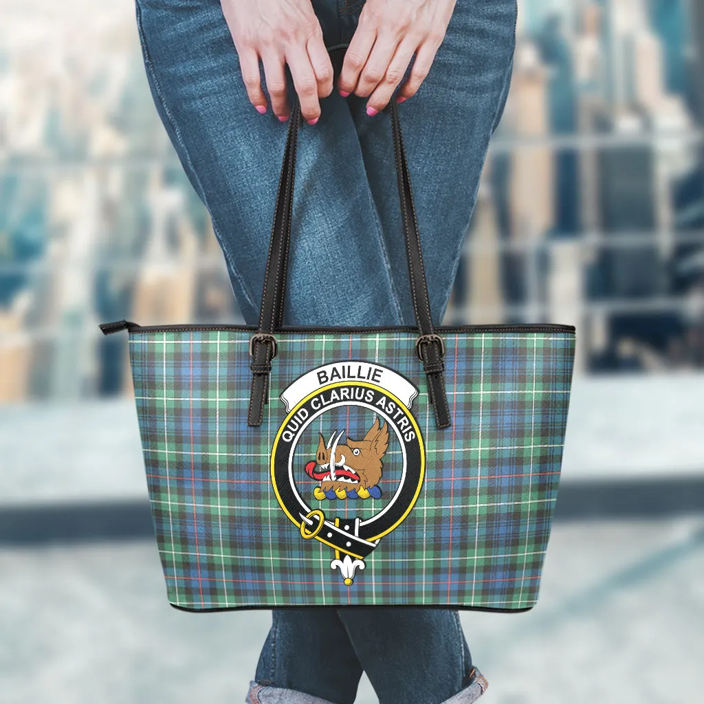 Baillie Ancient Tartan Leather Tote Bag with Family Crest