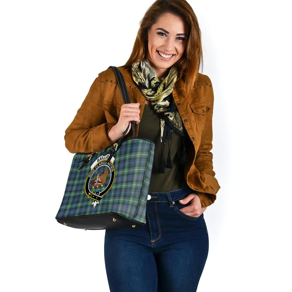 Baillie Ancient Tartan Leather Tote Bag with Family Crest