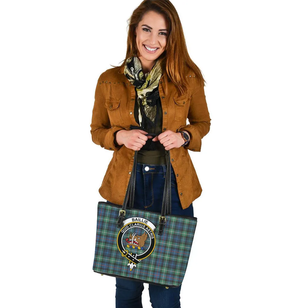 Baillie Ancient Tartan Leather Tote Bag with Family Crest