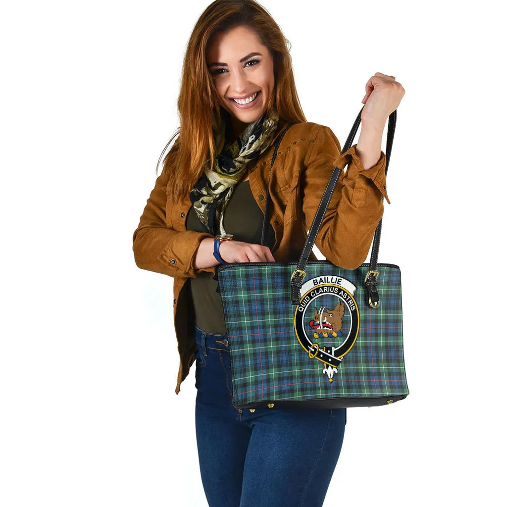 Baillie Ancient Tartan Leather Tote Bag with Family Crest