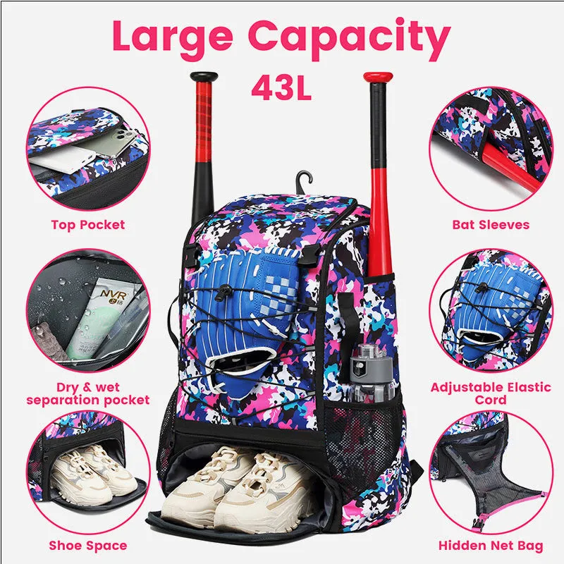 Baseball Backpack Equipment Bag Softball Bat Bag with Shoe Compartment