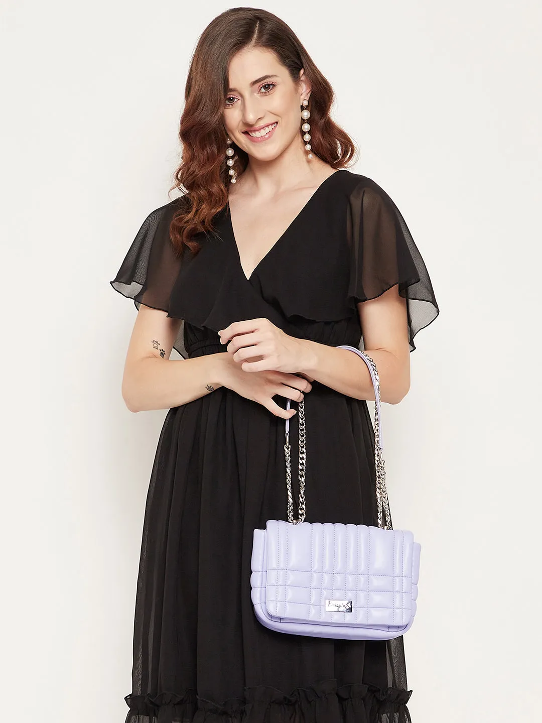 Berrylush Women Solid Purple PU Smart Casual Tasselled Small Sling Bag