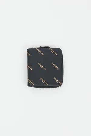 Black & Gold Logo Printed Zip Wallet