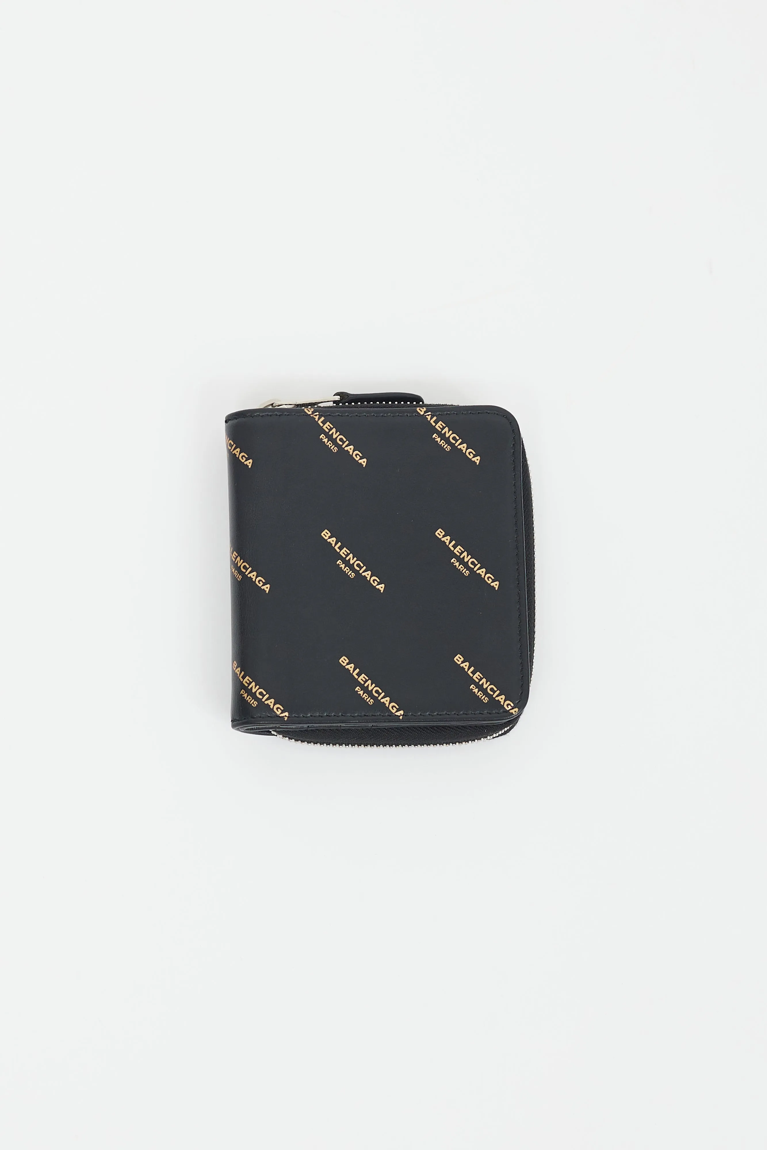 Black & Gold Logo Printed Zip Wallet