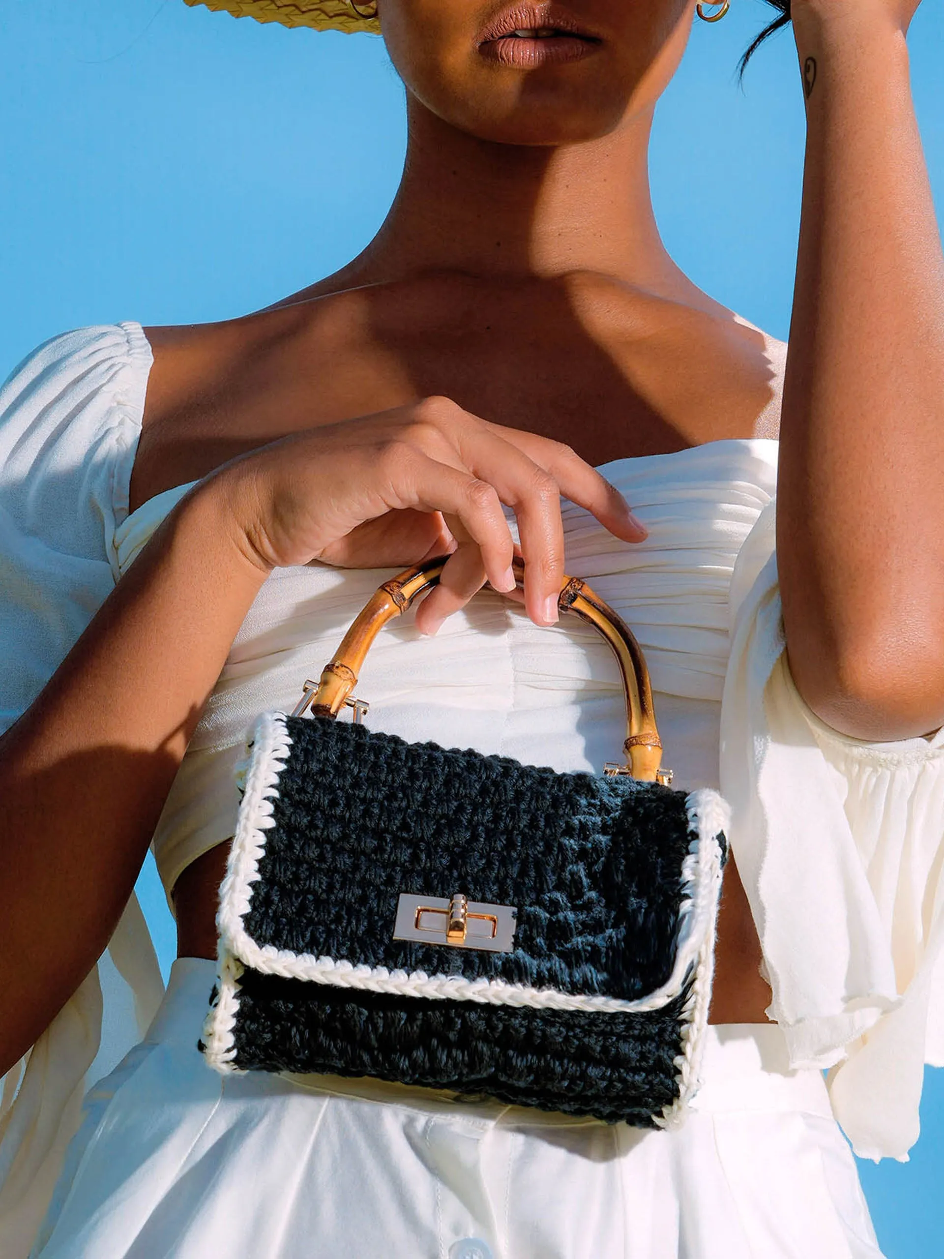 Black and white Airmail mini crochet handbag