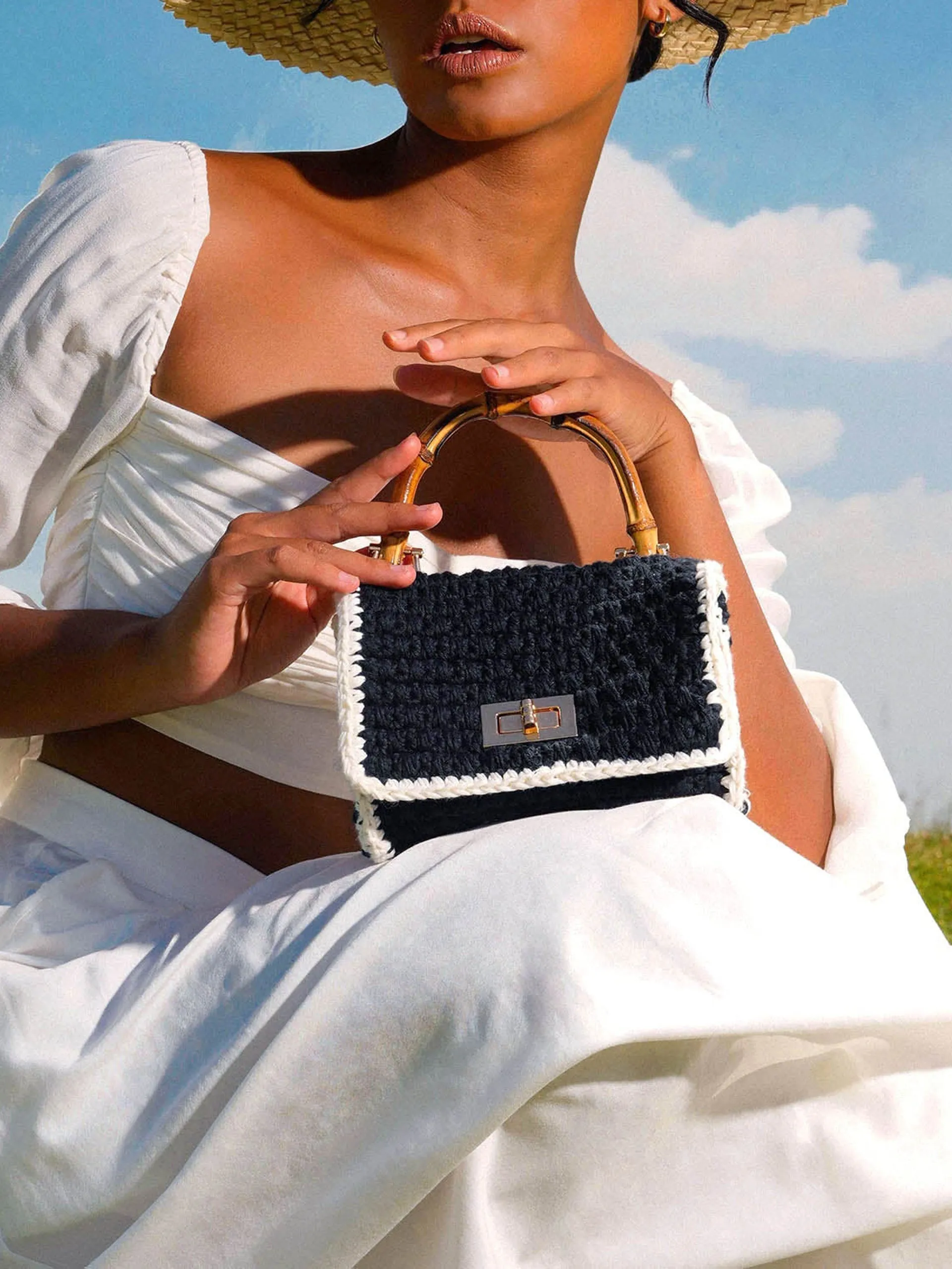 Black and white Airmail mini crochet handbag
