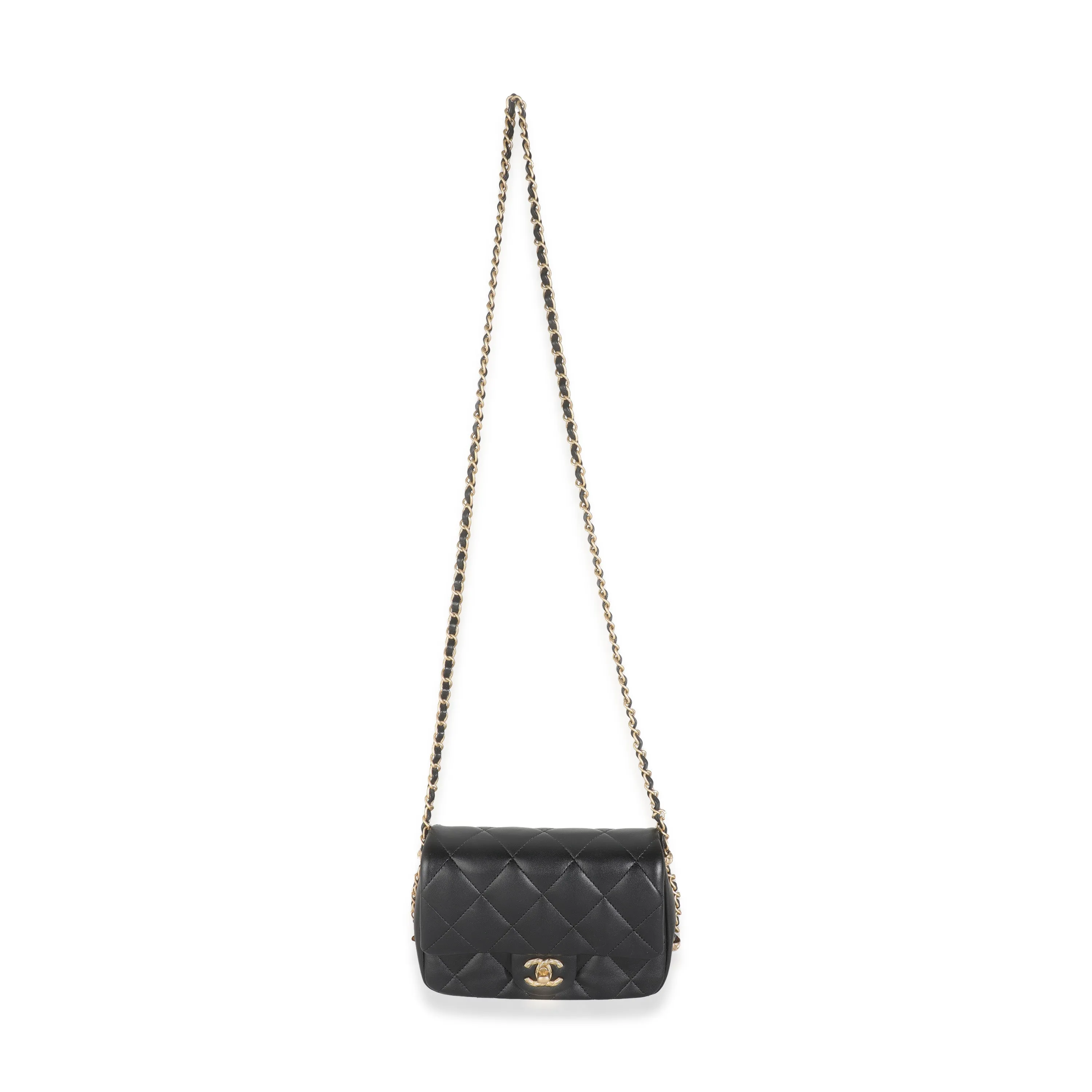 Black Quilted Lambskin Chain Around Mini Square Flap Bag