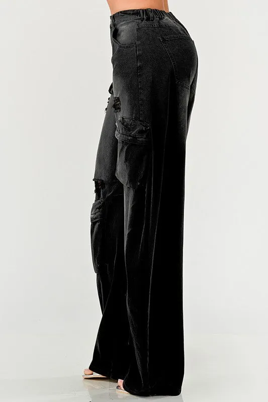 Black washed out cargo pants