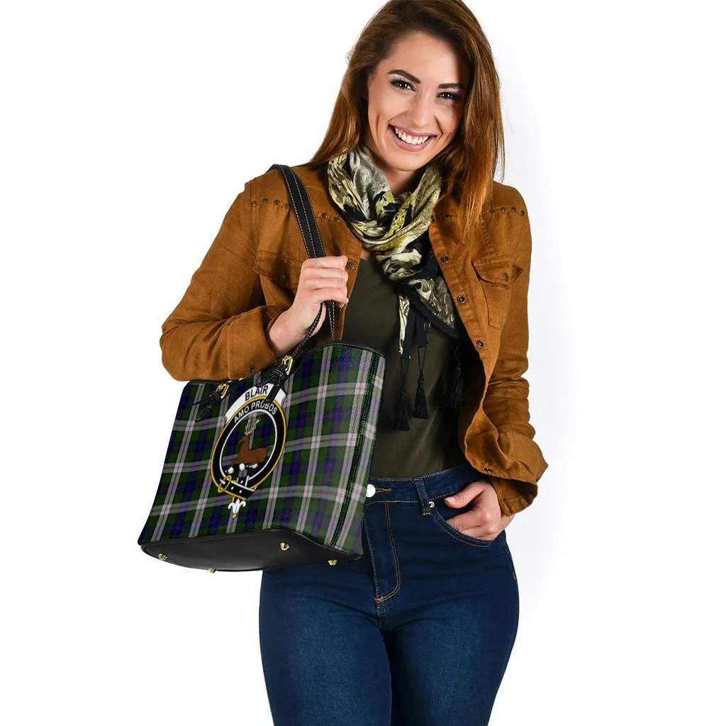 Blair Dress Tartan Leather Tote Bag with Family Crest