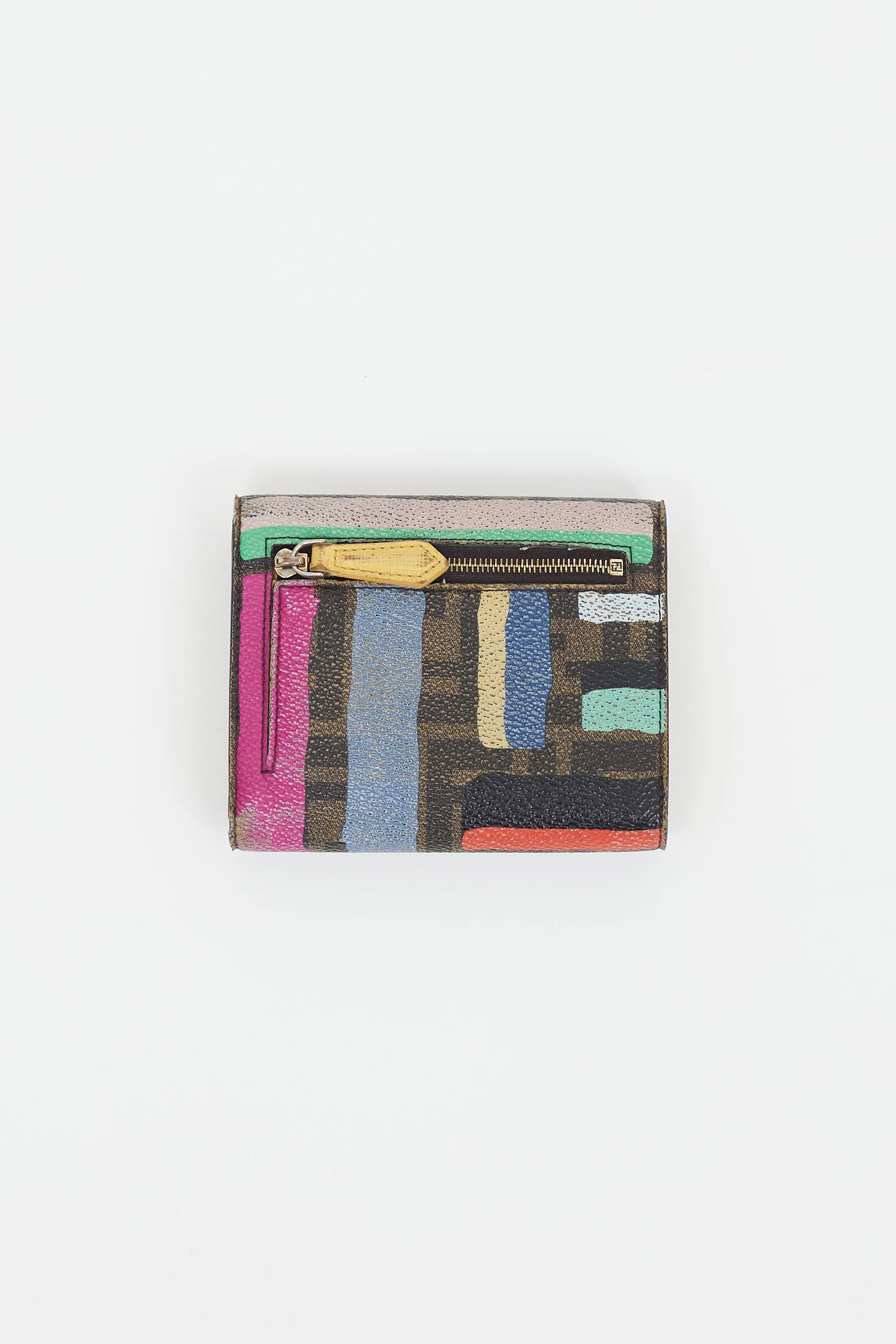 Brown & Multicolour Printed Coated Canvas Trifold Wallet