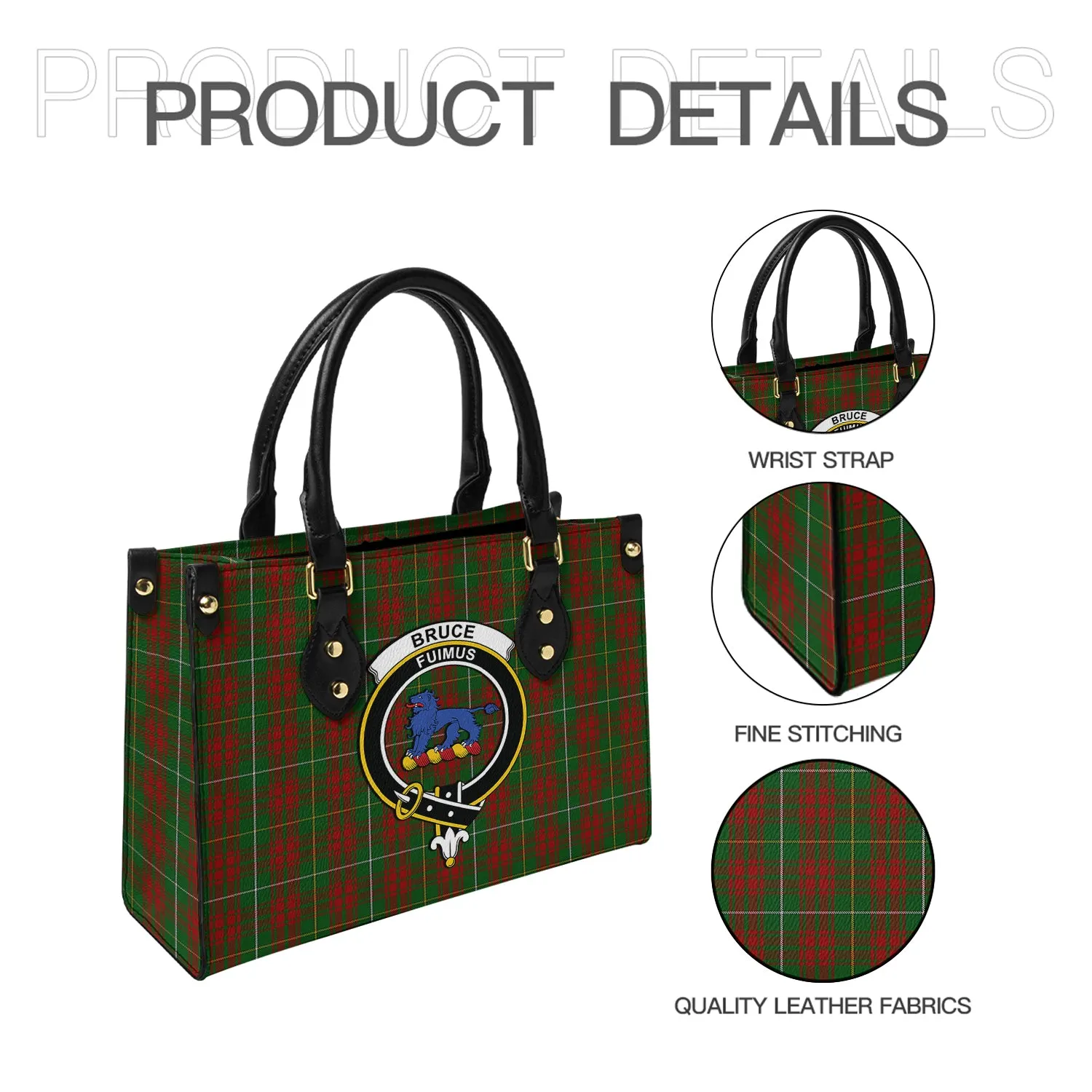 Bruce Hunting Tartan Leather Bag with Family Crest