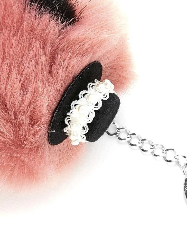 Cap Detail Pom Pom Keychain