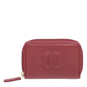Chanel Burgundy CC Embossed Zip Around Coin Purse