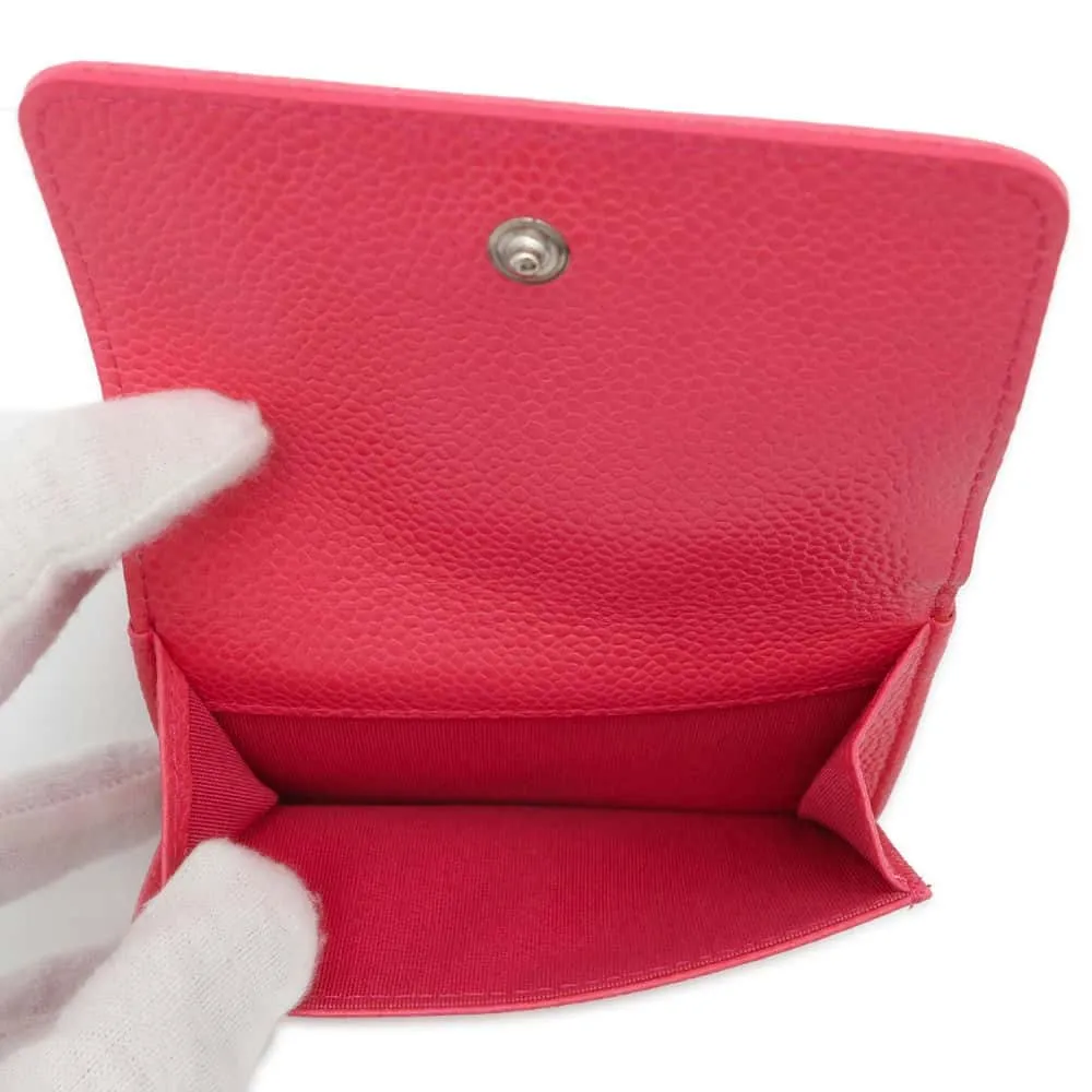 CHANEL Camellia Embossed Flap Tri-Fold Compact Wallet Pink AP0116 Caviar Leather