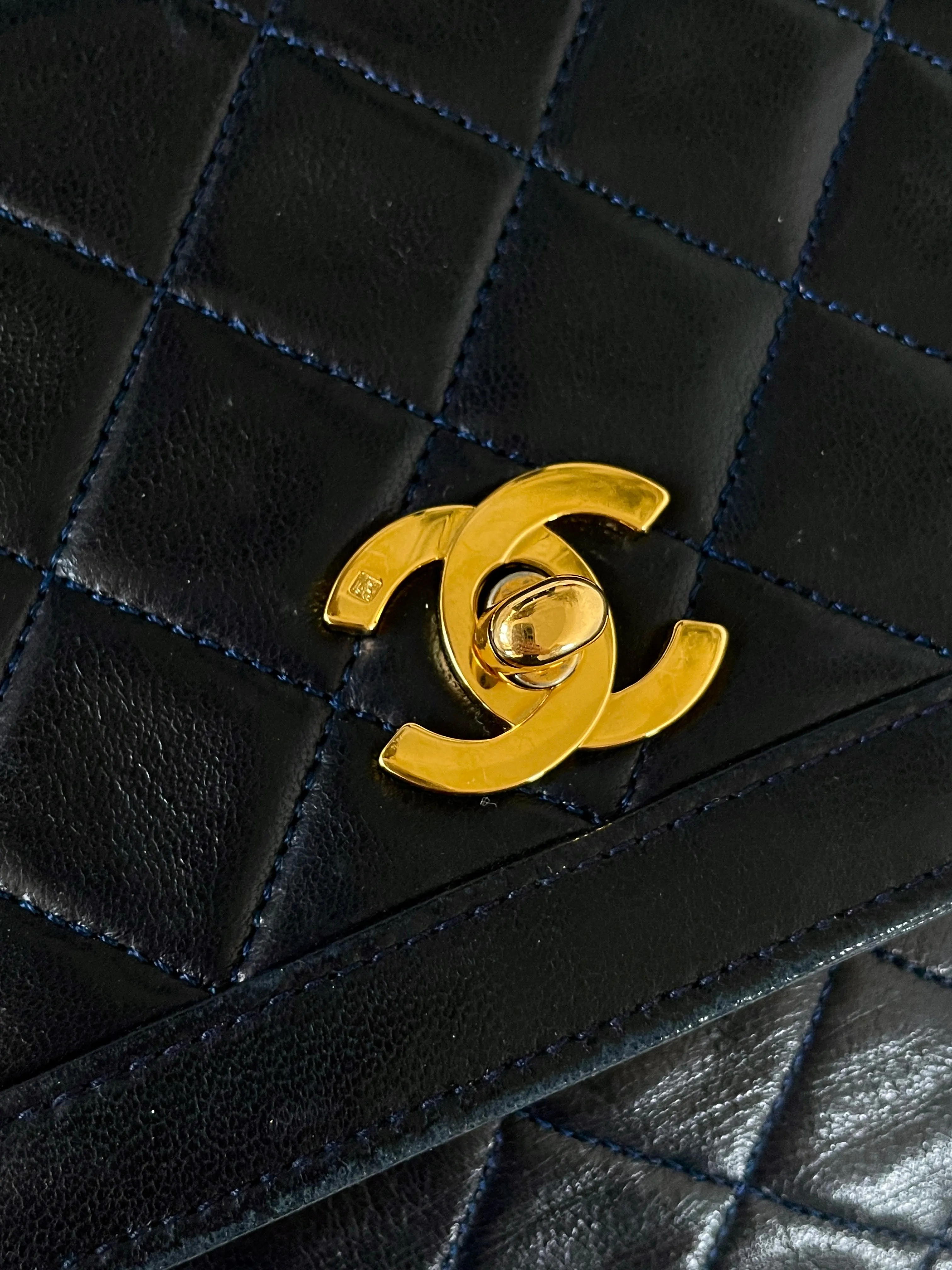 Chanel Dark Navy Lambskin Classic Half Flap