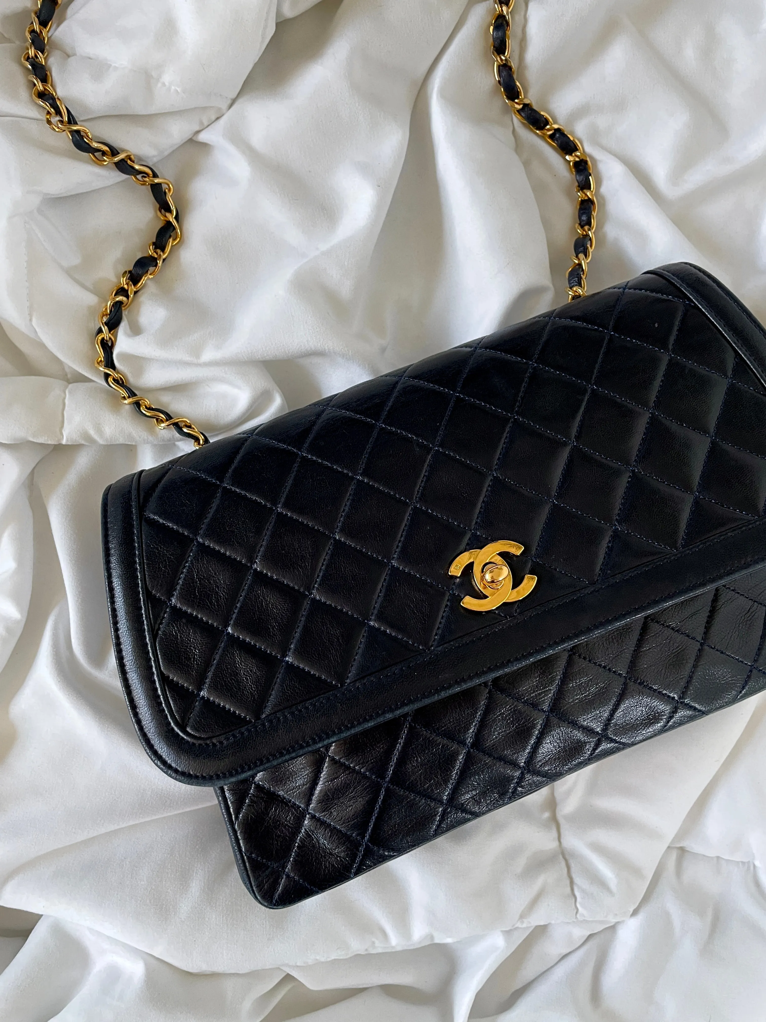 Chanel Dark Navy Lambskin Classic Half Flap