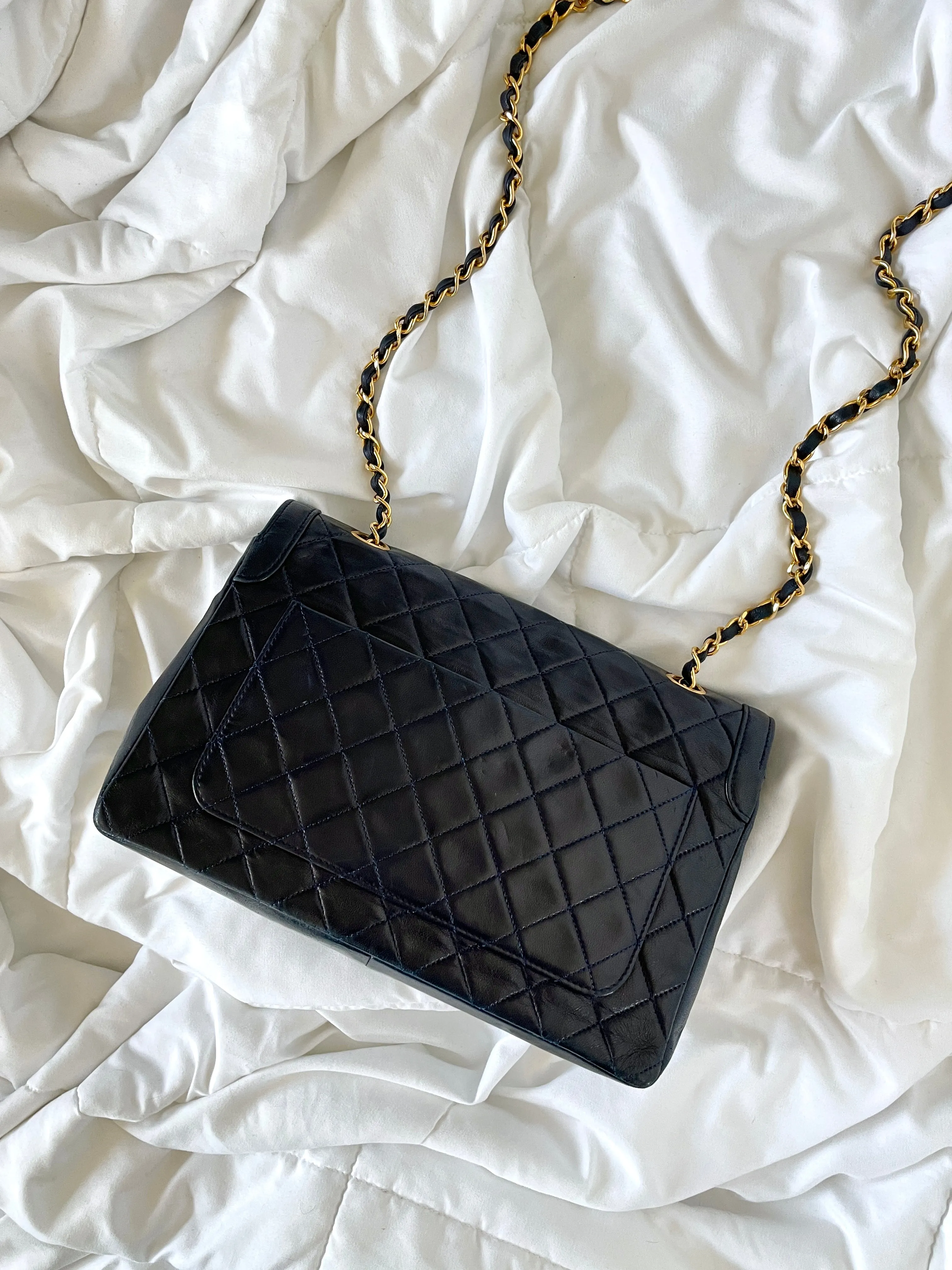 Chanel Dark Navy Lambskin Classic Half Flap